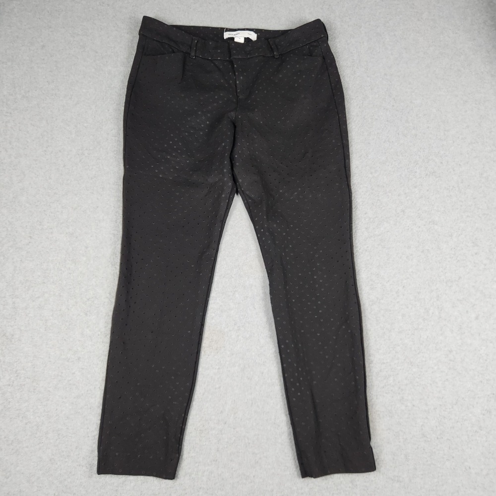Old Navy Pixie Ankle Pants Womens 12 Black Polka Dot Flocked Stretch Business